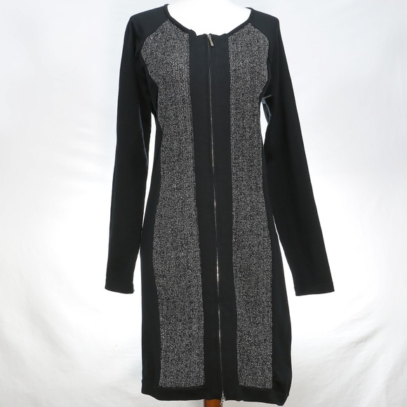 VENUS Dresses & Skirts - Venus Black/Silver Front Zippered Sweater Dress